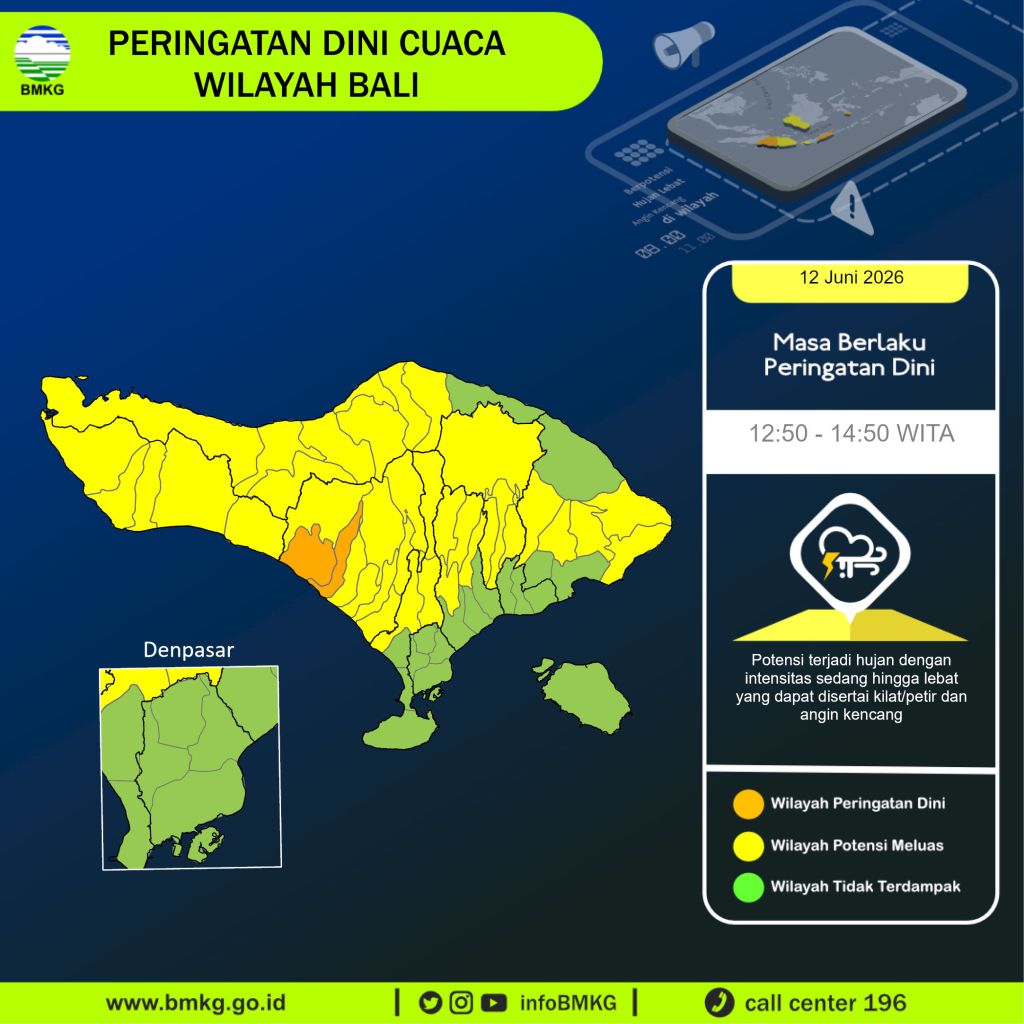 BMKG Keluarkan Peringatan Dini, Hujan Lebat dan Angin Kencang Berpotensi Landa Sejumlah Wilayah Bali