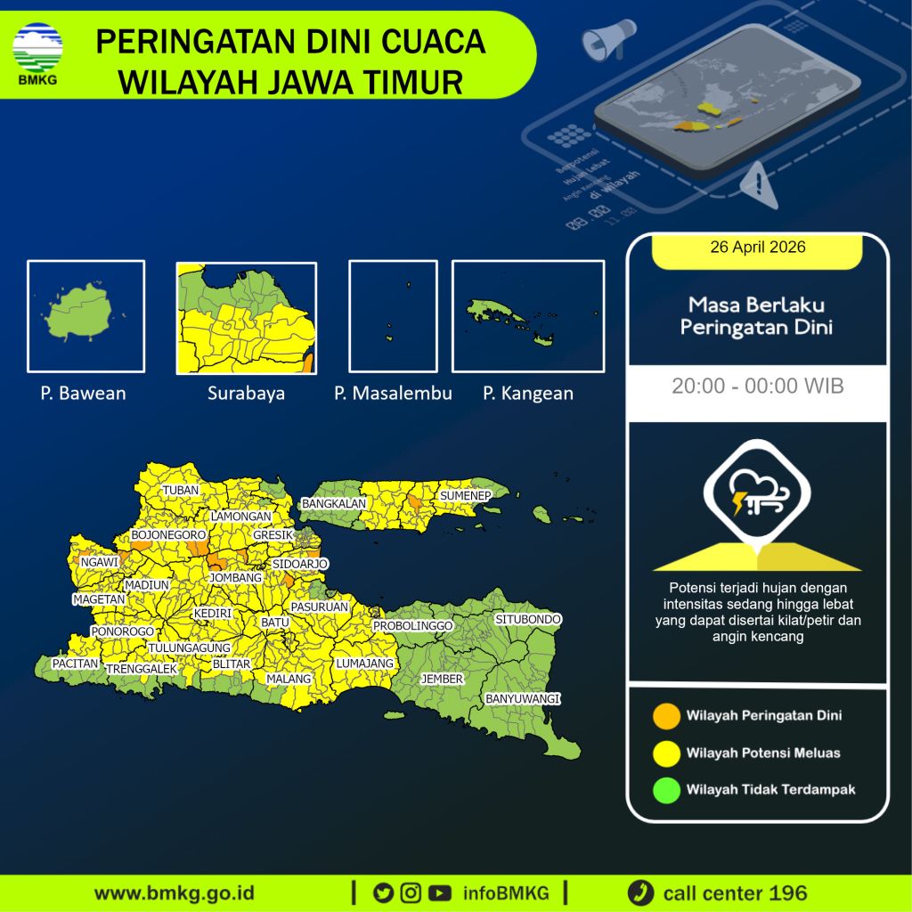 Waspada Cuaca Ekstrem di Jawa Timur Malam Ini