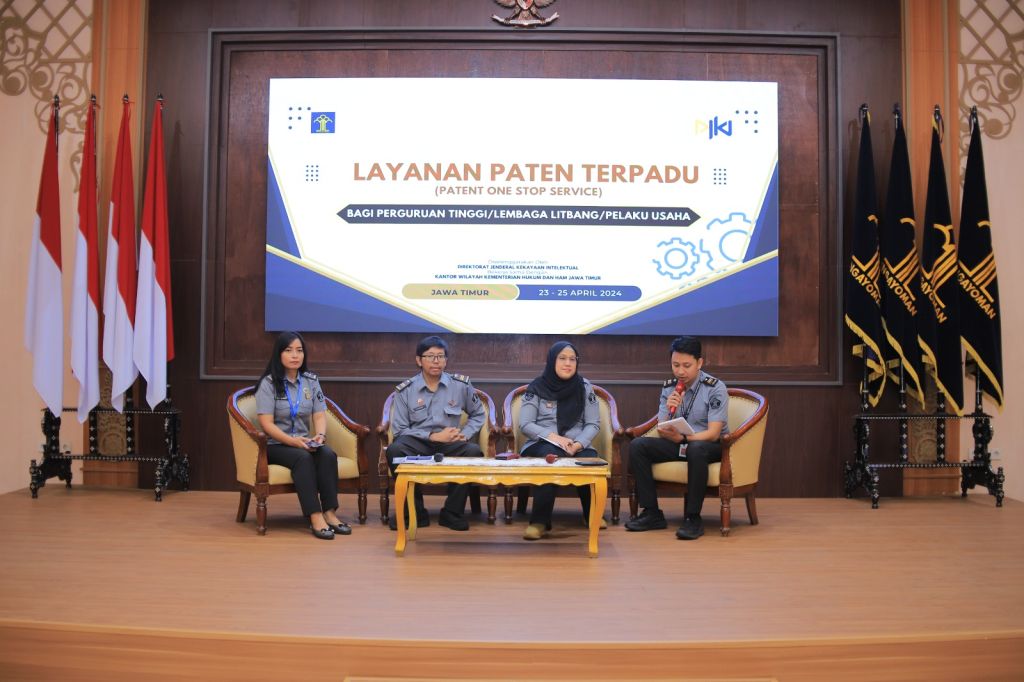 Kanwil Kemenkumham Jatim bersama Direktorat Panten, DTSLT dan Rahasia Dagang DJKI melanjutkan program Patent One Stop Service (OSS), Selasa (23/4/2024)